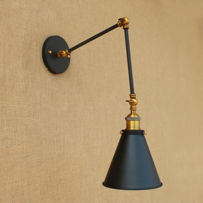 Iron Cone LED Wall Light Vintage Adjustable 1 Head Wall Mount Light in Brass for Hallway
