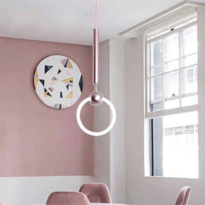 Macaroon Style Loop LED Pendant Lamp Acrylic 1 Light Ceiling Pendant in Blue/Pink for Girls Bedroom