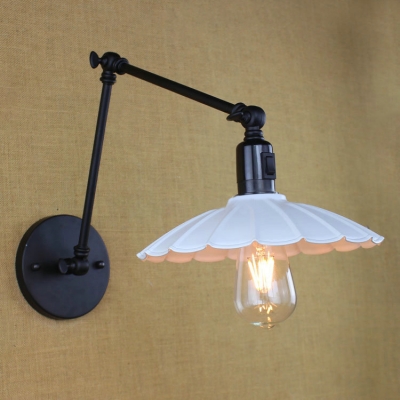 Metal Scalloped Wall Lamp Vintage 1 Light Wall Lamp in White with Adjustable Arm
