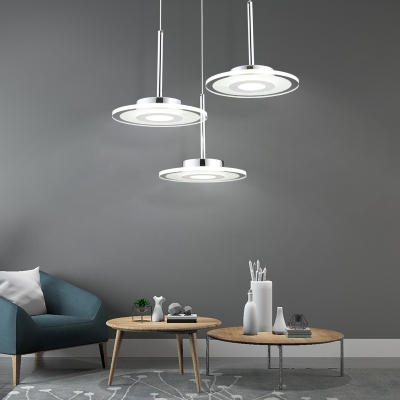 Polished Chrome Disc Pendant Light Contemporary Acrylic 1 Light Ceiling Pendant for Kitchen Dining Room