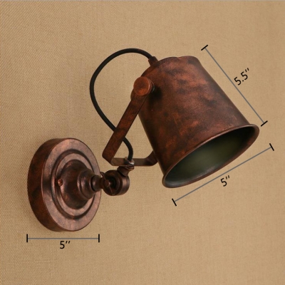 Rust Finish Cup Shade Wall Lamp Retro Style Steel Single Light Wall Light Sconce