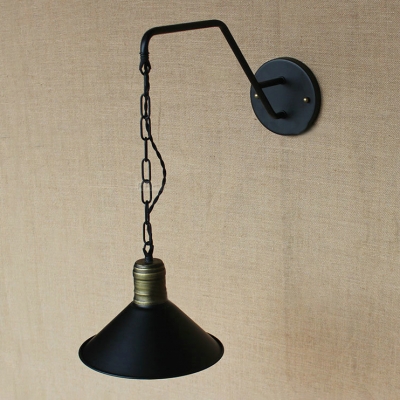 1 Bulb Cone Suspender Wall Light Loft Style Metal Wall Sconce in Bronze with Chain