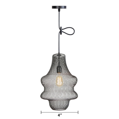 1 Light Mesh Cage Pendant Lamp Industrial Stylish Steel Suspended Light in Black