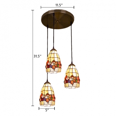 3 Heads Floral Hanging Light Tiffany Style Shelly Suspended Light for Sitting Room