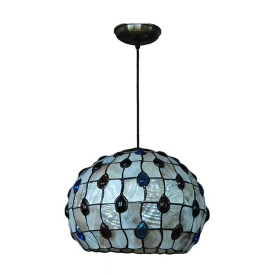 Colorful Bead Suspension Light Tiffany Style Beige Glass 1 Bulb Ceiling Pendant Light
