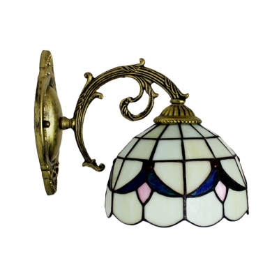 Beige Floral Wall Sconce Simple Tiffany Style Stained Glass Wall Light for Staircase Bathroom