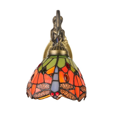 Dragonfly Wall Sconce Tiffany Style Stained Glass Wall Lamp in Multicolor for Bedroom