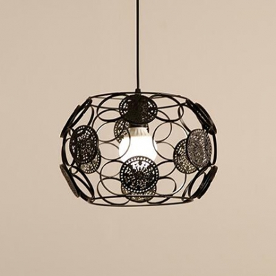 Etched Pendant Lamp Vintage Ambient Suspended Light in Black/White with Metal Frame