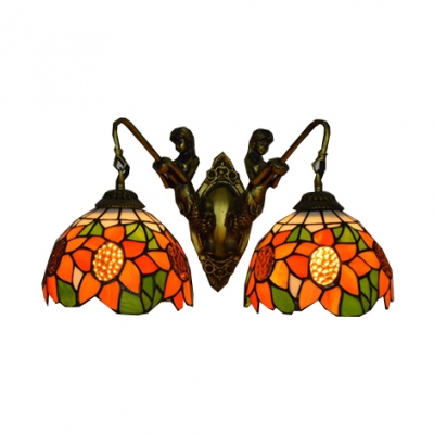 Floral Theme Tiffany-Style Wall Lamp in 16-Inch Wide with 2-Light, Down Lighting