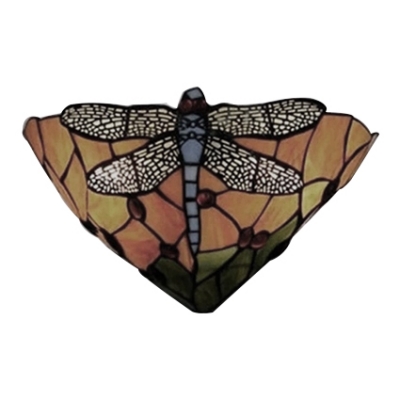 Gorgeous Dragonfly Orange/Blue Stained Glass Shade Hallway Two Light Wall Sconce, 12