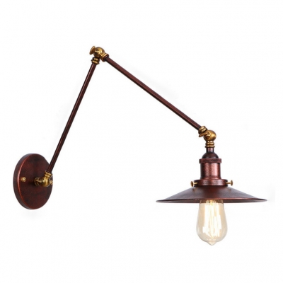 Industrial Conical Wall Light Iron Single Bulb Wall Lamp in Rust with Adjustable Arm