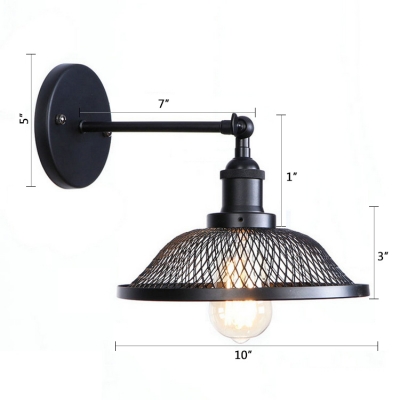 Industrial Dome Wall Sconce Metal 1 Light Wall Lamp in Black with Mesh Cage for Bedroom