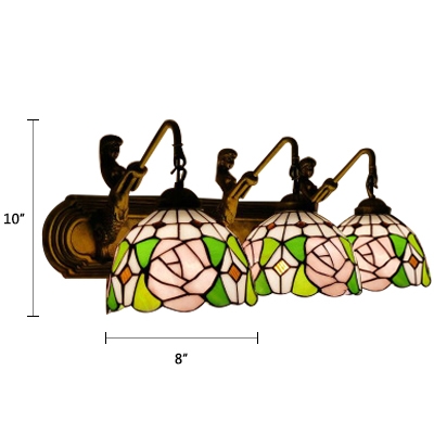 Multicolored Floral Wall Light Sconce Tiffany Country Style Stained Glass 3 Lights Wall Lamp