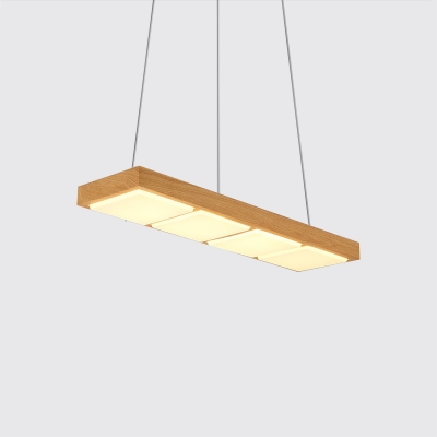 Nordic Style Linear Chandelier Metal 3/4/5 Light Hanging Pendant Lighting in Wood Grain Finish
