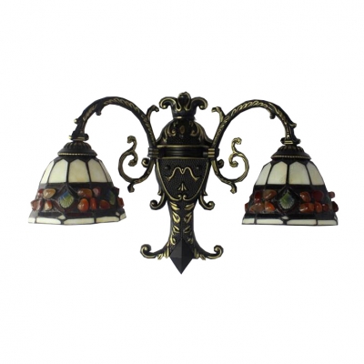Colorful Stone Design Stained Glass Shade Sconce Lighting, Double Light