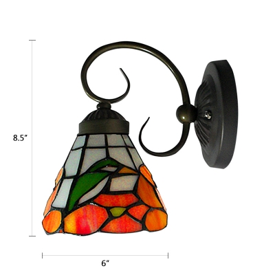 Rustic One Light Bronze Finish Wall Sconce in Art Stained Glass Tiffany Style