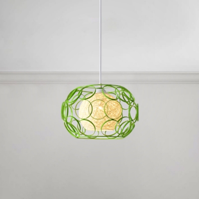 Sphere Shade Cord Hanging Light Vintage Colorful Fabric Shade Drop Light in Green/Red/Yellow