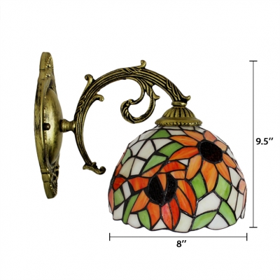 Sunflower Design Wall Lamp Tiffany Style Stained Glass Wall Sconce in Multicolor