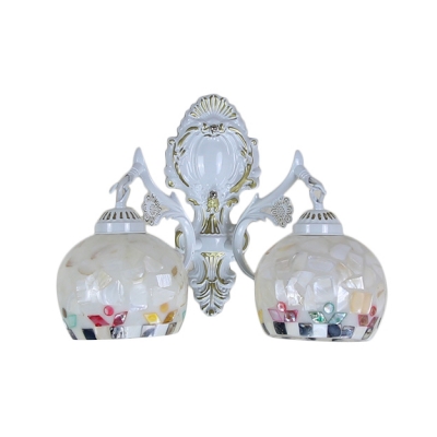 Tiffany-Style Dome Shaped Wall Sconce with Two Light in White