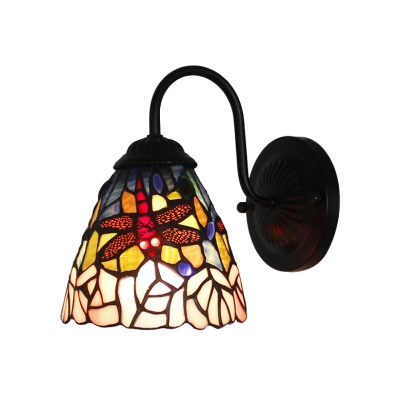 Traditional Tiffany Dragonfly Wall Lamp Stained Glass Wall Sconce in Multicolor for Bedroom