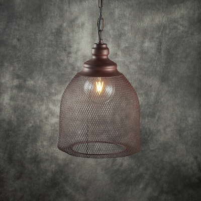 Vintage Caged Ceiling Pendant Light Iron 1 Light Hanging Lamp for Foyer Living Room