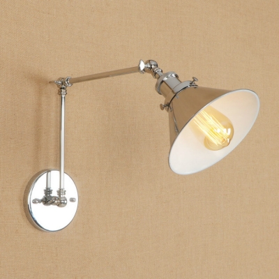 1 Head Swing Arm Wall Lamp Industrial Adjustable Iron Lighting Fixture in Chrome for Library