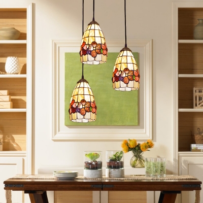 3 Heads Floral Hanging Light Tiffany Style Shelly Suspended Light for Sitting Room