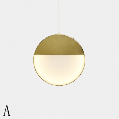 Antique Brass Round Pendant Lighting Post Modern Metal and Acrylic LED Suspension Lamp