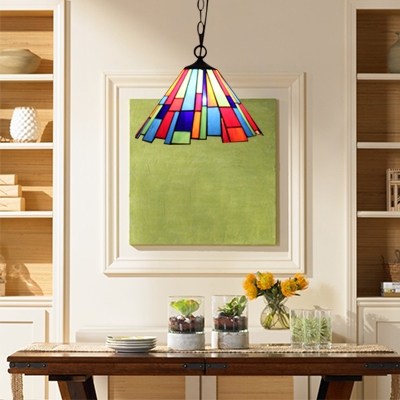 Colorful Tiffany Trapezoid Hanging Lamp Stained Glass Suspension Light for Coffee Shop