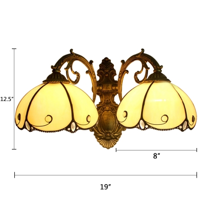 Floral Wall Light Sconce Tiffany Vintage Beige Glass 2 Heads Wall Mount Light for Foyer