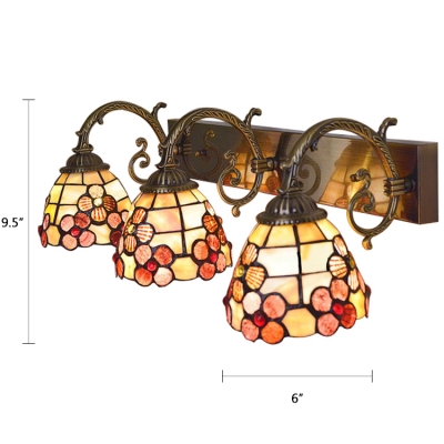 Floral Wall Mount Fixture Tiffany Style Shell 3 Heads Wall Sconce in Beige for Corridor