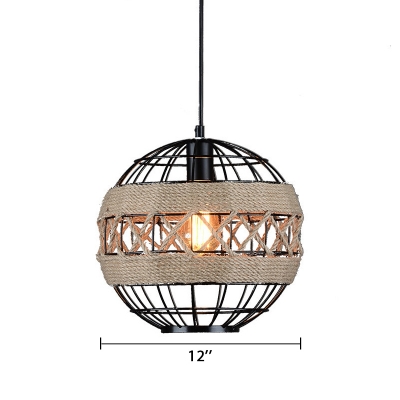 Globe Hanging Lamp Vintage Industrial Metal 1 Light Pendant Lamp in Black for Sitting Room
