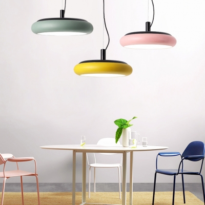 Green/Pink/Yellow Round Pendant Light Nordic Style Acrylic Shade LED Hanging Light for Restaurant
