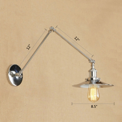 Metal Swing Arm Wall Sconce Industrial Modern 1 Head Wall Lamp in Chrome for Living Room