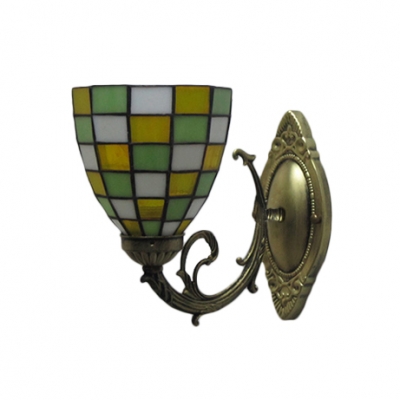 Mini Bowl Wall Sconce Simple Tiffany Style Stained Glass Wall Light in Beige for Balcony