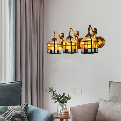 Ripple Glass House Wall Sconce Tiffany Style 3 Lights Lighting Fixture in Multicolor