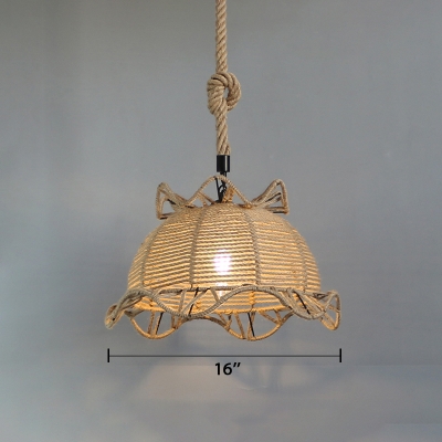 Rope Dome Shade Suspension Light Industrial Vintage Iron Single Light Pendant Light for Bedroom