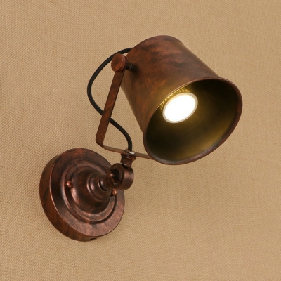 Rust Finish Cup Shade Wall Lamp Retro Style Steel Single Light Wall Light Sconce