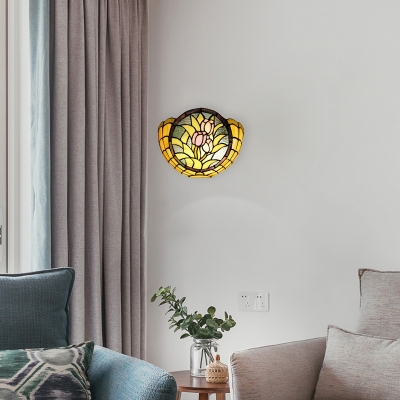 Splendid Bowl Shaped Floral 2-Light Wall Sconce Tiffany Style Hallway Lamp, 12
