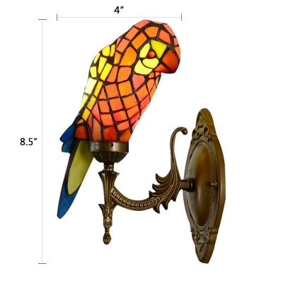 Standing Parrot Design 8.5/13.5 Inch Wall Sconce in Tiffany Style for Entry