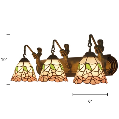 Tiffany Style Floral Wall Mount Fixture Stained Glass 3 Lights Wall Mount Light in Blue/Pink