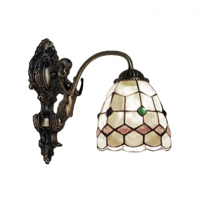 Tiffany Style Shelly Wall Sconce with Mermaid Stained Glass Wall Lamp in Beige for Corridor