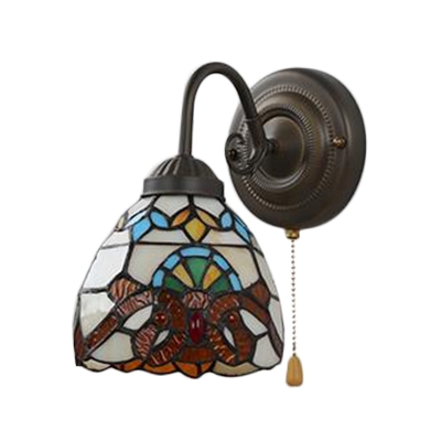 Victorian Tiffany Style Dome Wall Lamp Stained Glass Wall Sconce in Multicolor for Bedroom