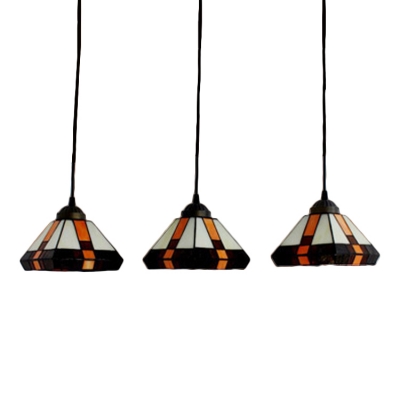 3 Heads Diamond Suspended Lamp Craftsman Stained Glass Decorative Hanging Light in Multicolor