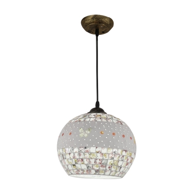 Contemporary Mosaic Pendant Lamp Glass Single Light Drop Ceiling Lighting in Bronze Finish