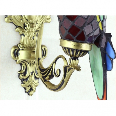 6-Inch Wide Tiffany Double Light Wall Sconce with Colorful Parrot Shaped Shade