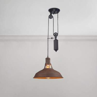 Adjustable Barn Suspended Light Retro Style Aged Iron Pendant Lamp for Coffee Shop