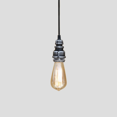Bare Bulb Hanging Lamp Retro Style Vintage Weathered Steel Suspended Light for Bedside Staircase