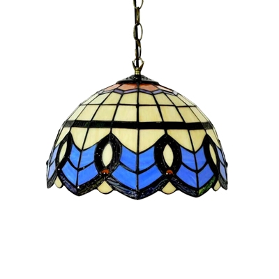 Baroque Tiffany Dome Suspended Light Stained Glass 1 Bulb Accent Hanging Light in Beige