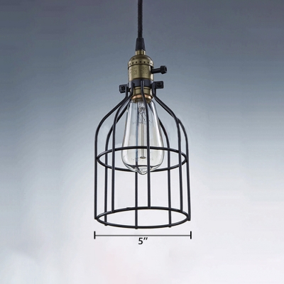 Bird Cage 1 Light Pendant Lamp in Matte Black for Hallway Farmhouse Cafe
